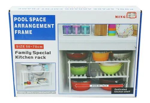 "Caja y empaque del organizador extensible de cocina con despacho en Chile