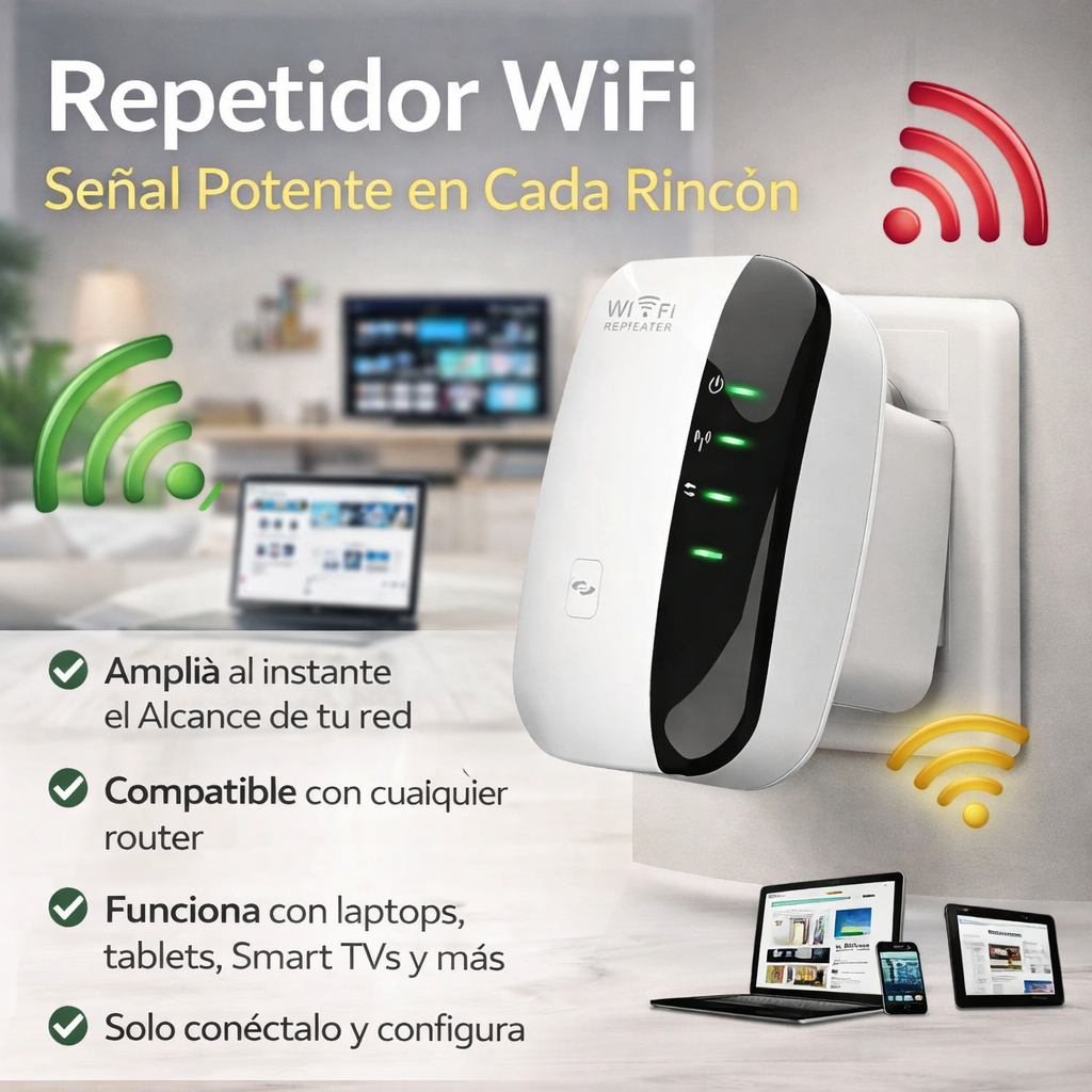 Infografía Repetidor WiFi con señal potente para Smart TV, laptops, tablets y smartphones - Todo Para Todo