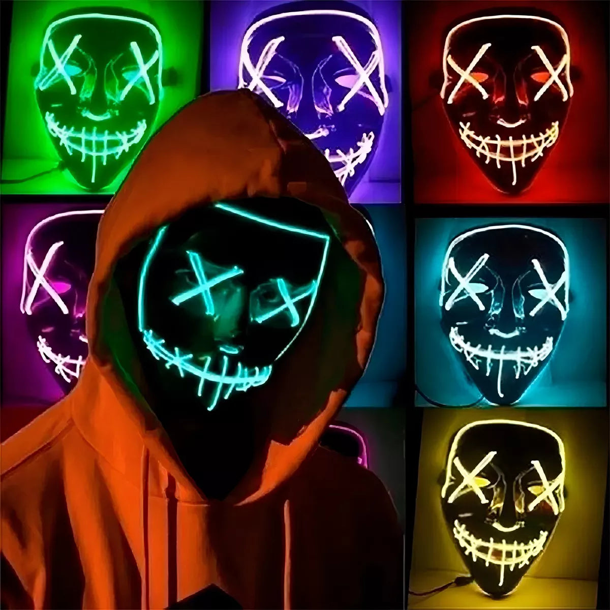 Máscara LED de La Purga en varios colores para disfraz de Halloween en Chile