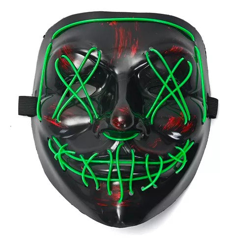 Máscara LED de La Purga con iluminación color verde de frente para Halloween