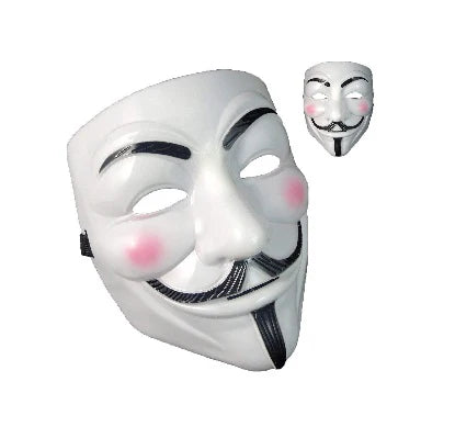 Mascara V de Vendetta Anonymous con detalles de mejillas rosadas y bigote para Halloween