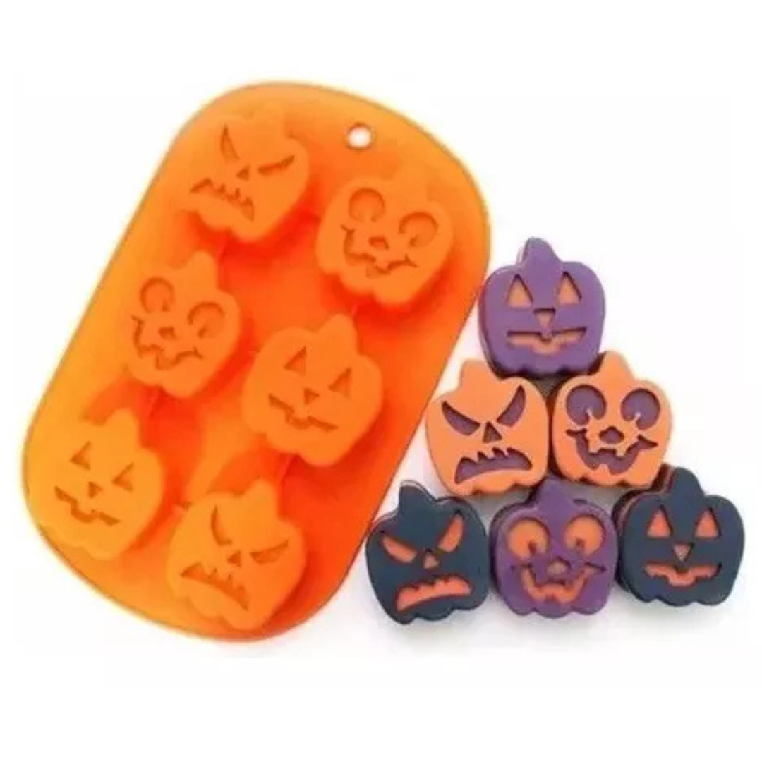 Molde de silicona naranja con 6 cavidades de calabazas de Halloween para repostería, chocolates y jabones