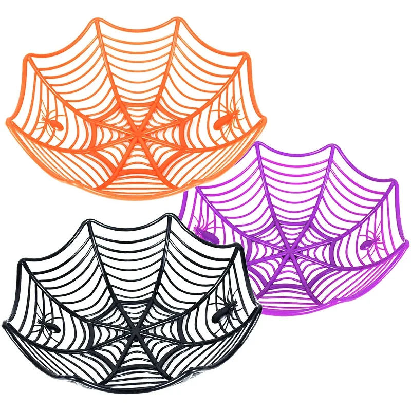 Pack de 3 cestas de dulce telaraña multicolor para Halloween