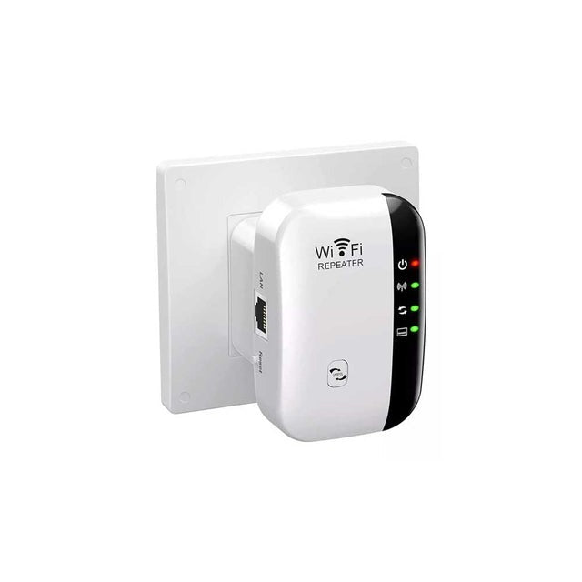 Repetidor de señal WiFi conectado a enchufe de pared con puerto LAN Ethernet - Todo Para Todo